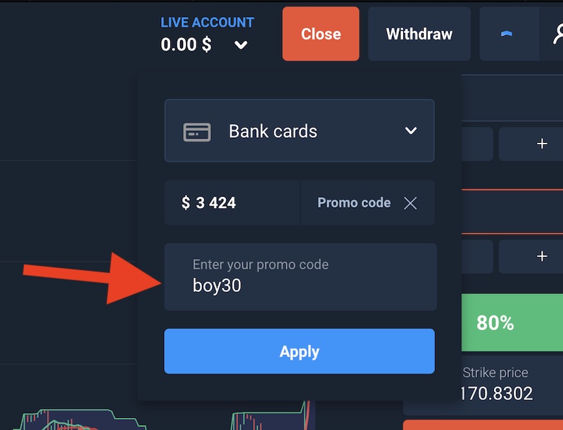 How to type promo code on Olymp Trade to get bonus when deposit