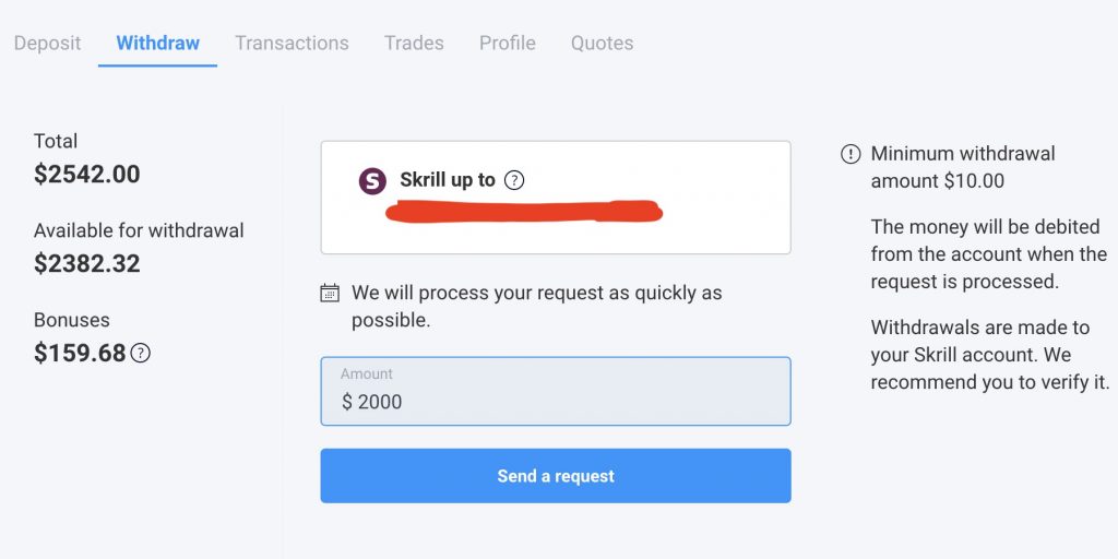 Withdraw with Skrill Wallet