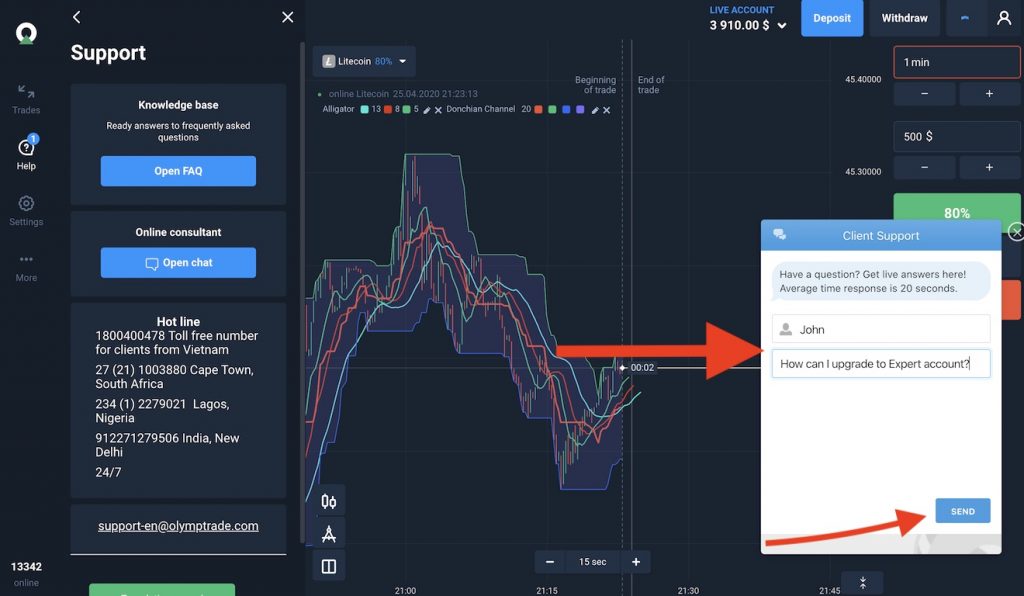 Olymp Trade Online chat feature