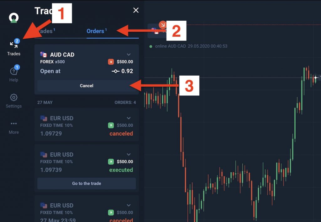 Cancel pending orders have been scheduled but not yet executed on Olymp Trade