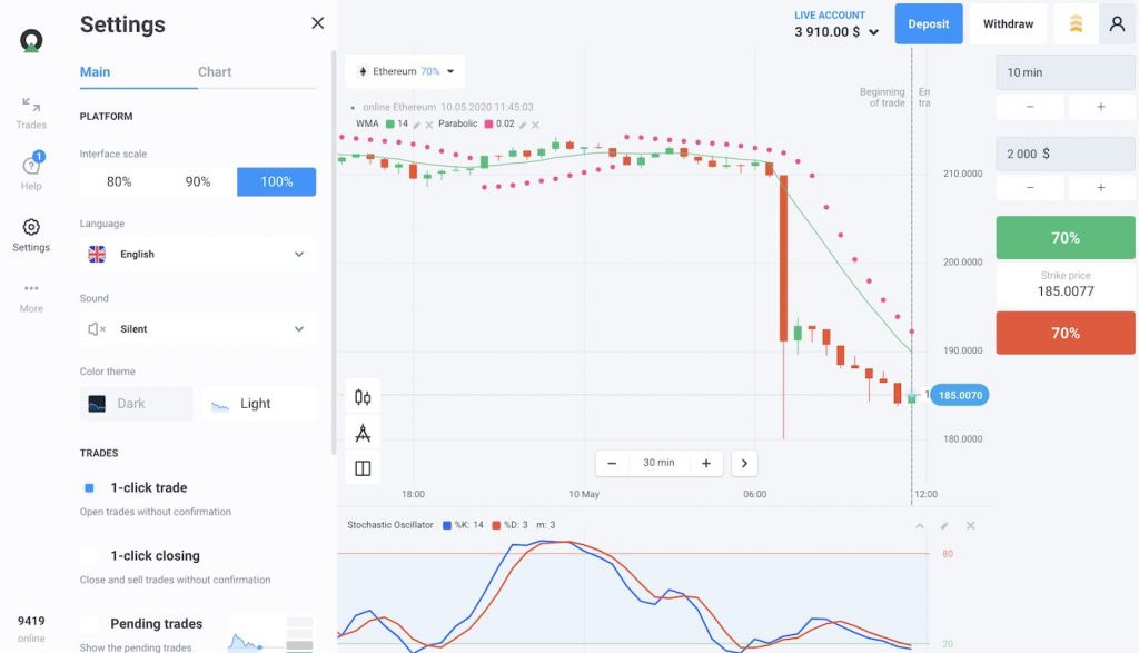 The User Interface Light mode on Olymp Trade