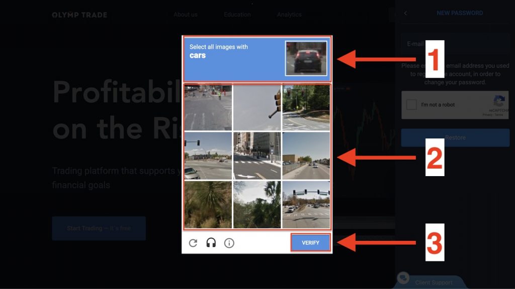 Step 3: How to do captcha on Olymp Trade