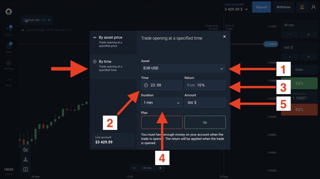 Step 3: Set up timing order when trade Fixed Time Trade Olymp Trade